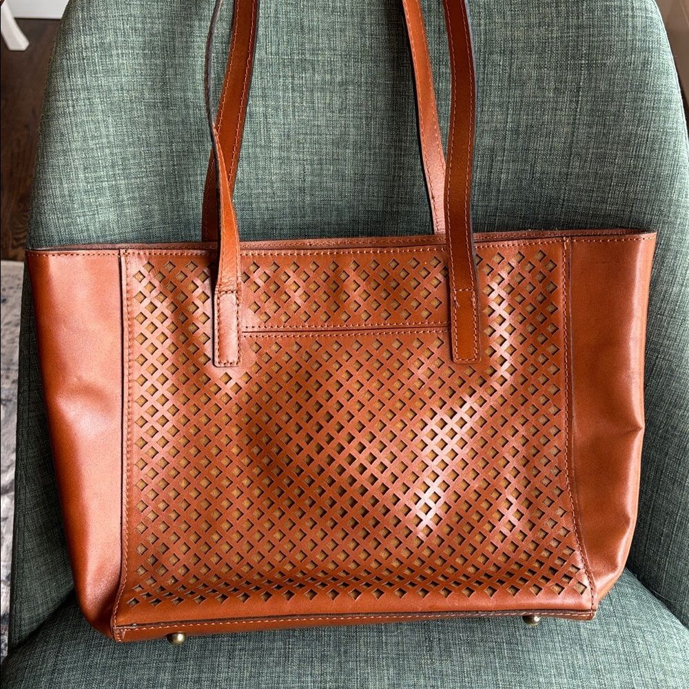 Patricia Nash Varsi Perforated leather Brown Tote Bag purse women laptop bag EUC - Picture 2 of 13